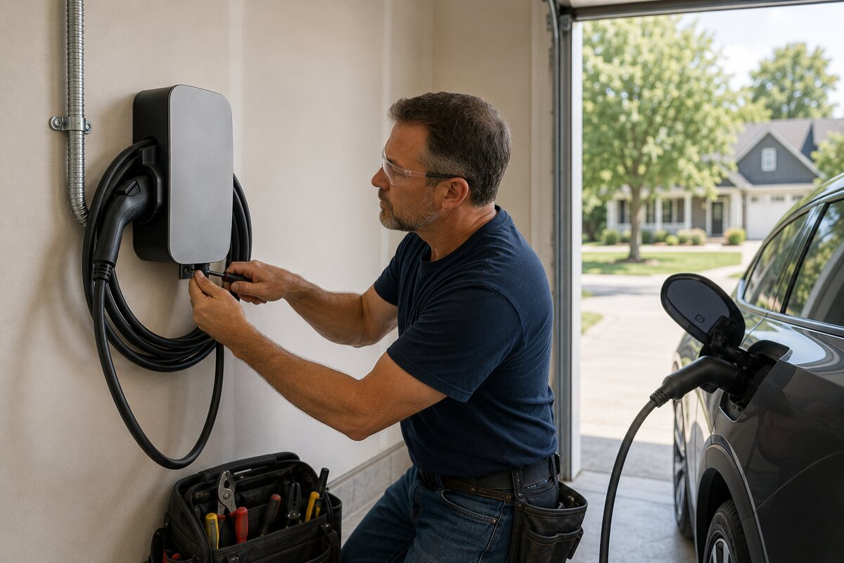 T.A.P. Electric electrician installing a home EV charger