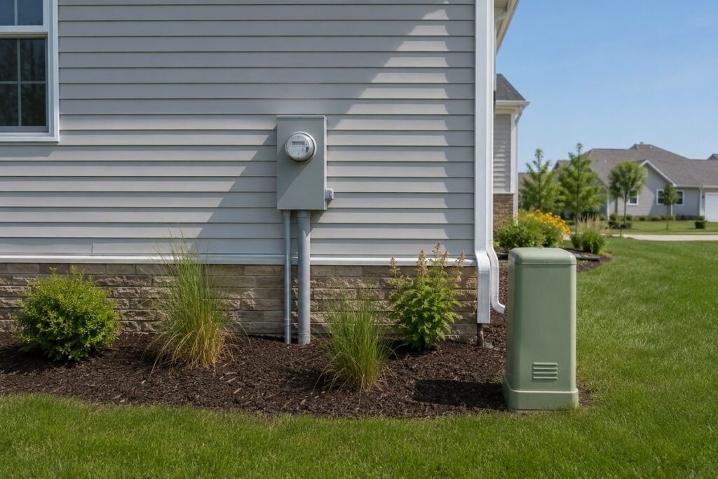 Underground electrical service feeding a meter pedestal with no overhead wires